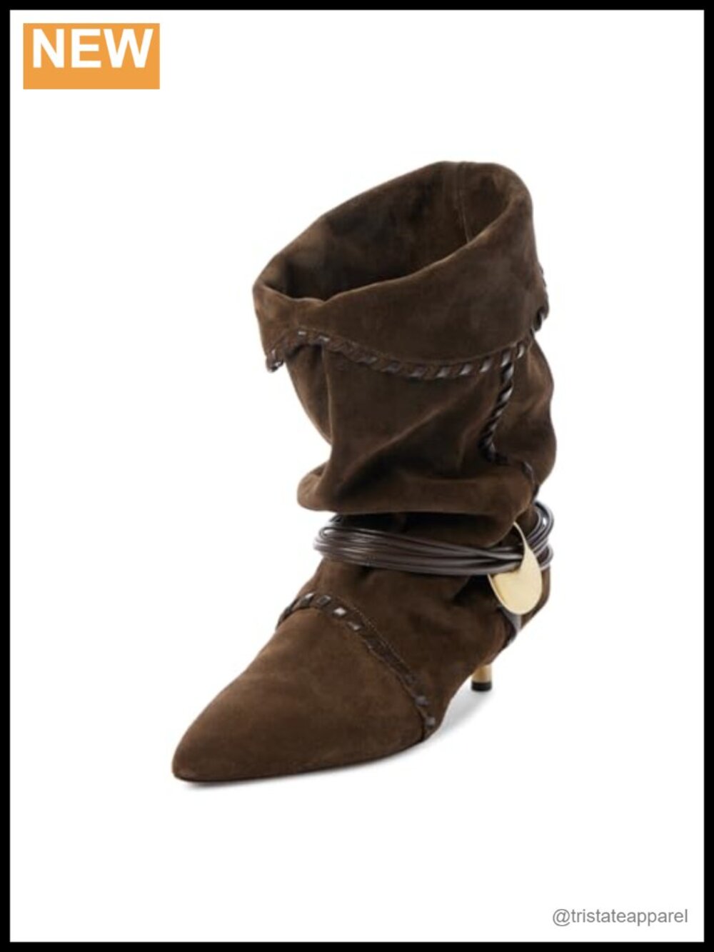 Kitten Heel Mid Calf Boots Women Metallic Low Heel Slouch Boots Suede Pointed